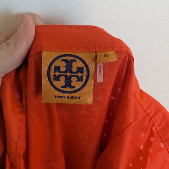 Tory Burch Berdine Orange/White Eyelet Dress, Sz 10 - Picture 6 of 8